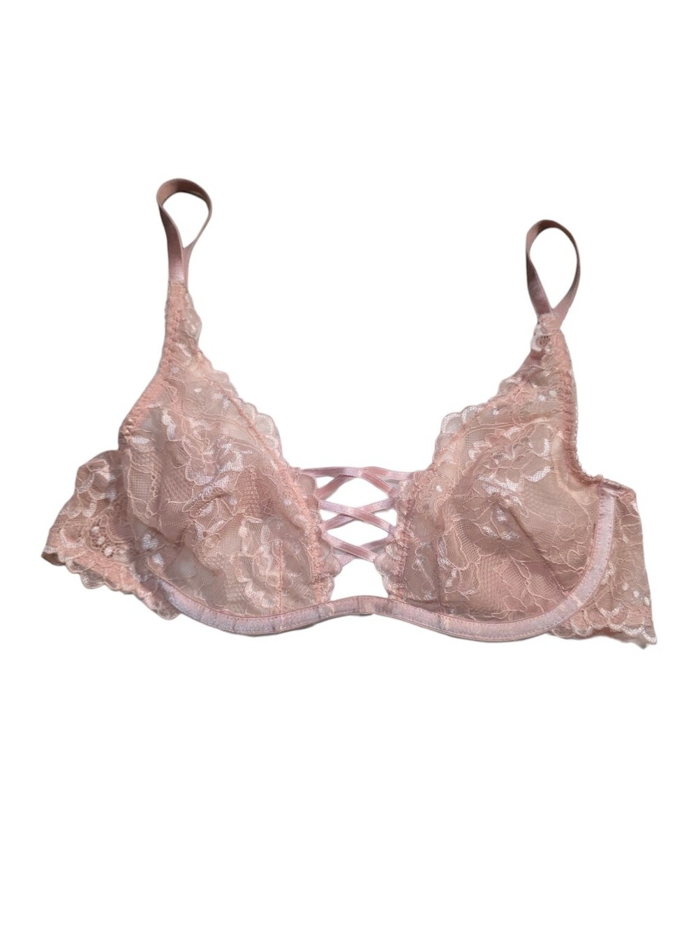 Adore Me Blush Pink Lace Faux Lace-Up Front Unlined Underwire Bra 34B